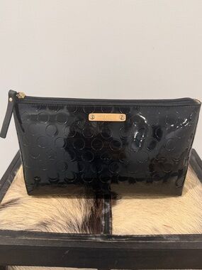 Kate Spade Black Patent Embossed Cosmetic Pouch